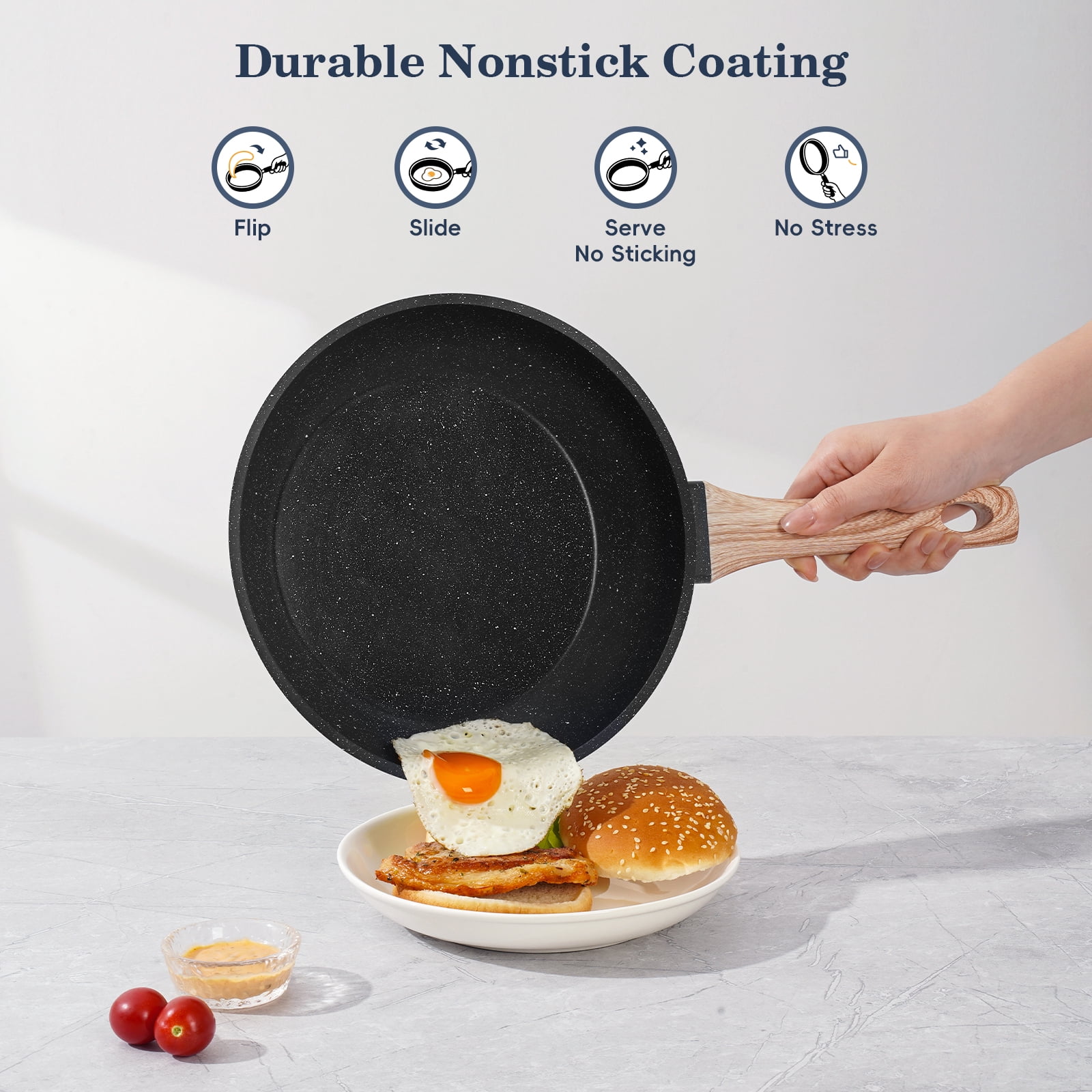 Soday 12 Piece Pots and Pans Set Granite Cookware Nonstick Skillet Frying Pan Kitchen Cooking Set,Black