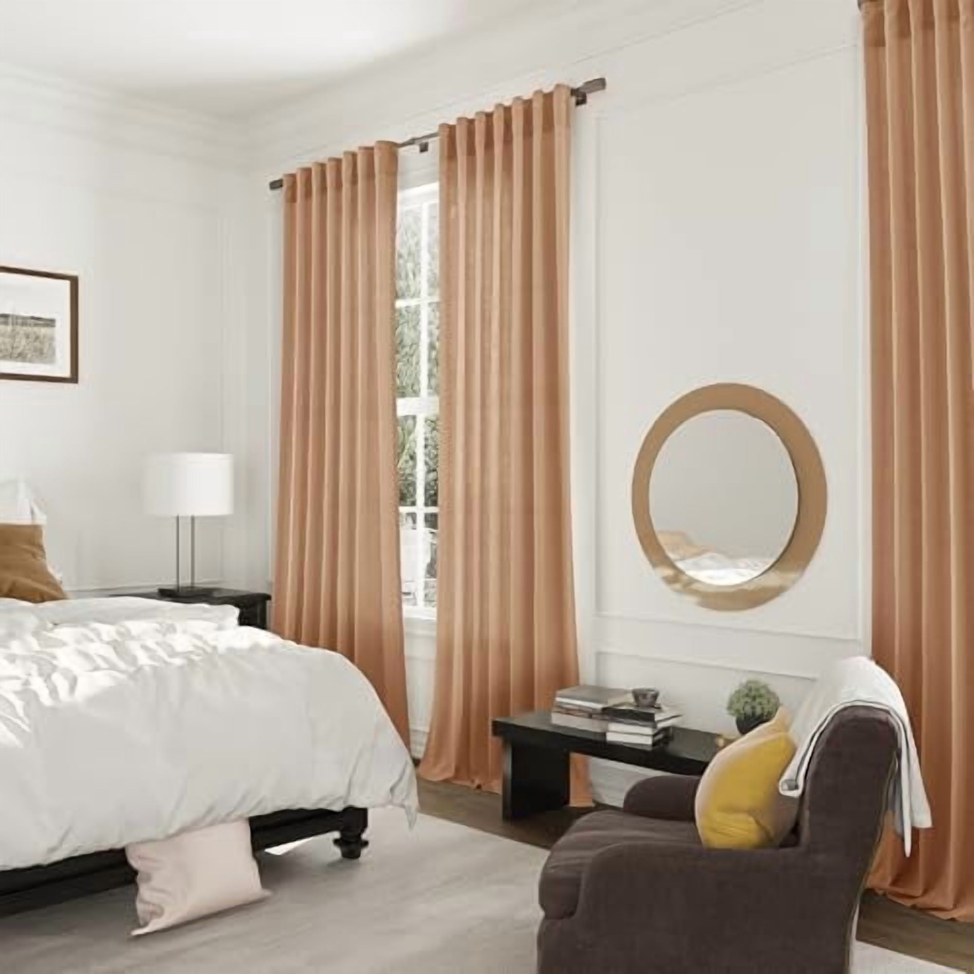 Camel Brown Linen Semi Sheer Curtains 90 Inches Length Light Filtering Neutral Farmhouse Boho Rod Pocket Back Tab Hook Belt Clip Rings Window Drapes for Bedroom Living Room 2 Panels 52x90