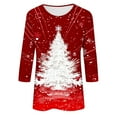 thumbnail image 5 of Womens Christmas Tops 3/4 Length Sleeve Crew Neck Xmas Tree Printed Graphic Tee Shirts Holiday Casual T-shirt (L, Red), 5 of 5