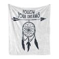 thumbnail image 1 of Follow Your Dreams Soft Flannel Fleece Throw Blanket, Calligraphy with a Direction Pointer and Dreamcatcher, Cozy Plush for Indoor and Outdoor Use, 50" x 70", Dark Night Blue and White, by Ambesonne, 1 of 5