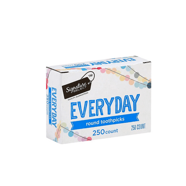 SIGNATURE SELECT EVERYDAY Round Toothpicks, 3 Packs of 250 (750 Toothpicks)