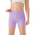 thumbnail image 2 of CPNG Girls Yoga Shorts Sports Cycling Leggings Dance Biker Cartwheel Shorts Solid Color High Waisted Tight Shorts(Purple,9-10 Years), 2 of 5