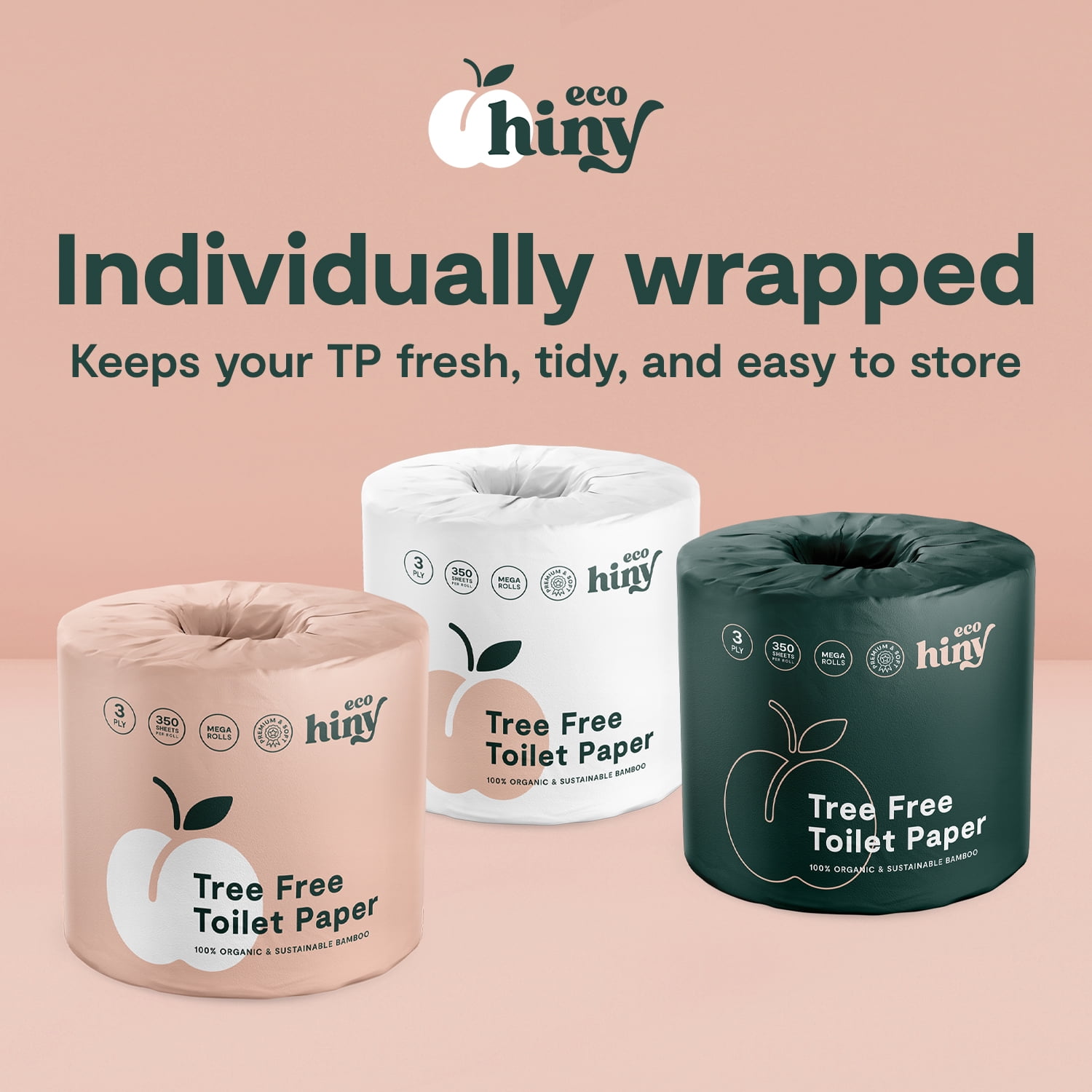 ecoHiny Premium & Soft Bamboo Toilet Paper | 12 Mega Rolls, 3 Ply & 350 Sheets | Tree Free Toilet Tissues | Plastic Free Packaging