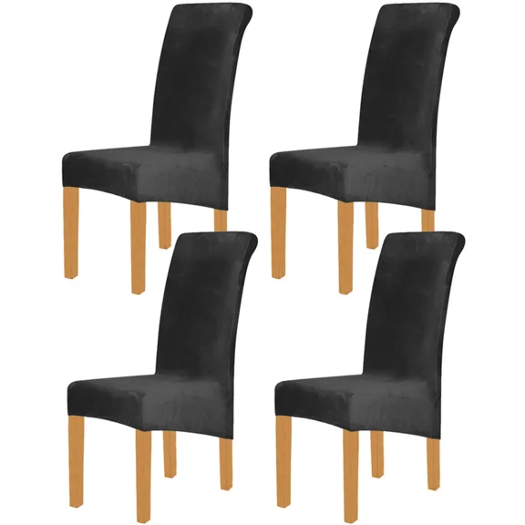 Set of 4 Velvet Stretch Dining Chair Covers Black
