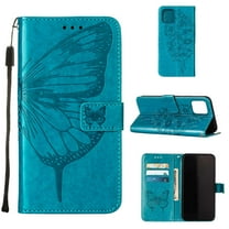 Mantto iPhone 13 Case, Magnetic Folio Butterfly Patterned Wallet Case, PU Leather with Wrist Strap Credit Card Holder Slots Kickstand Protective Cover For iPhone 13, Blue