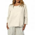 thumbnail image 2 of ManxiVoo Blouse à Coupe Décontractée pour Femmes à Manches 3 4 Col Rond Haut Léger Imprimé pour Tous les Jours Taille P Beige, 2 of 7