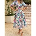 thumbnail image 2 of Women's Printed Puff Sleeve Midi Dress 100% Polyester Feminine Elegant Party Dress for Summer and Special Occasions, 2 of 15