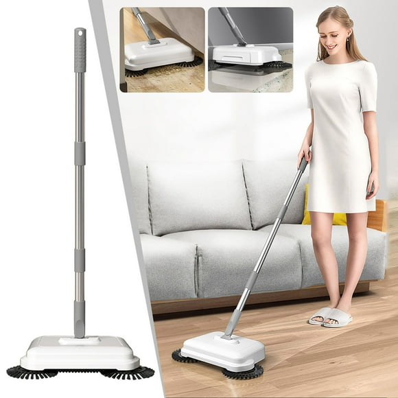 JWshufel Manual Sweeper Floor Cleaning Tool Lightweight Stainless Steel Adjustable Handle Quiet Operation Suitable for Hard Surfaces Wood Tile Vinyl Pet Hair Dust Dirt Removal