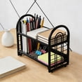 thumbnail image 3 of fsxdhpcsgfc Double Layer Desktop Storage Rack Desk Bookshelf Organizer 2 Tier Hollow Tabletop Shelf For Dormitory Sturdy Desktop Storage Shelf With Minimalist Kitchen Drying Rack Small Dish Drying, 3 of 3