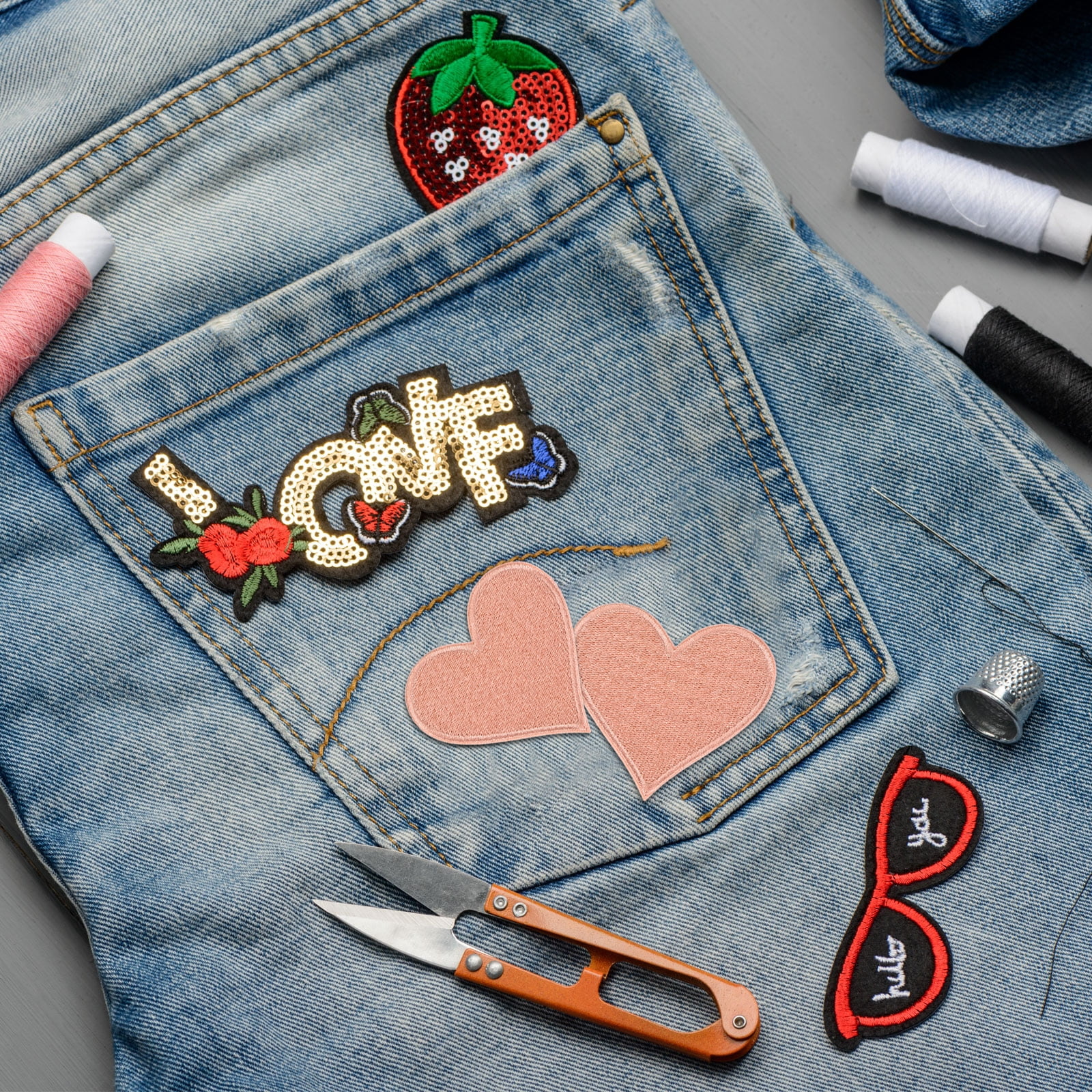 Heart Shaped Iron on Patches 6.8x7cm Embroidered Sew Patches Appliques for Clothing Repair Backpack Shoes Decoration Dark Pink 120Pcs