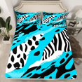 thumbnail image 2 of Homewish Chic Zebra Leopard Print Queen Sheet Sets, Blue Wateroclor Art Flat Sheet, Modern Fashion Abstract Queen Fitted Sheet, Breathable Home Decor, 4-Piece, 2 of 7