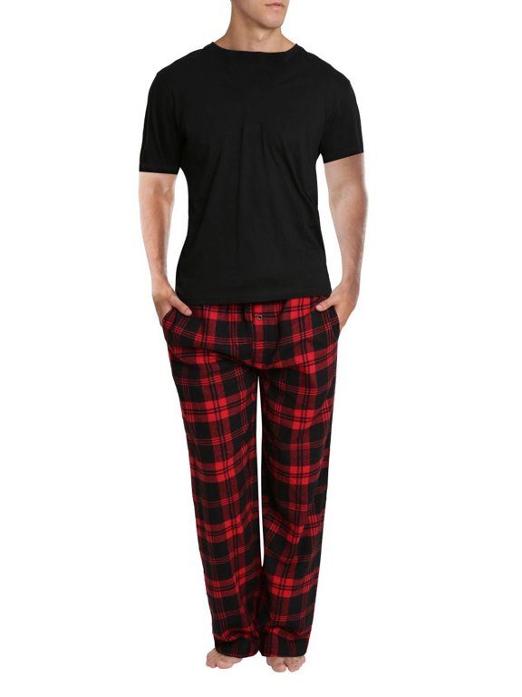 Men's Sleep Short Sleeve Flannel Pajama Pant Set