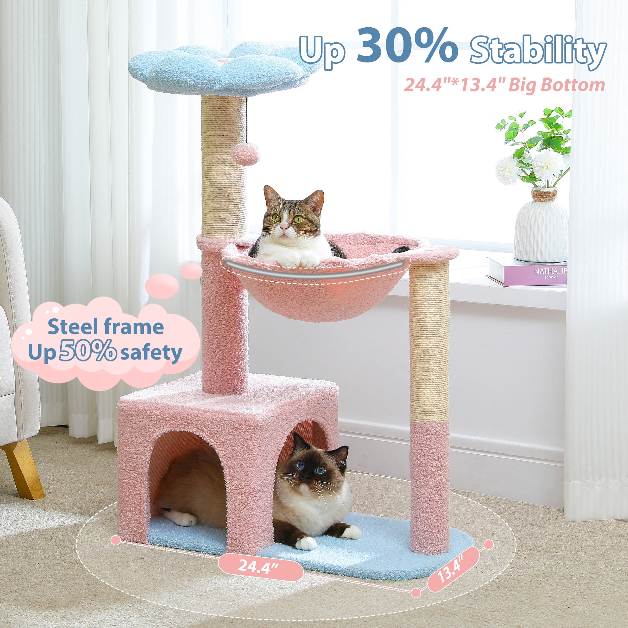 PAWZ Road 36.6" 4-in-1 Flower Cat Tree Tower with Cute Perch Scratching Posts for Indoor Cats, Blue