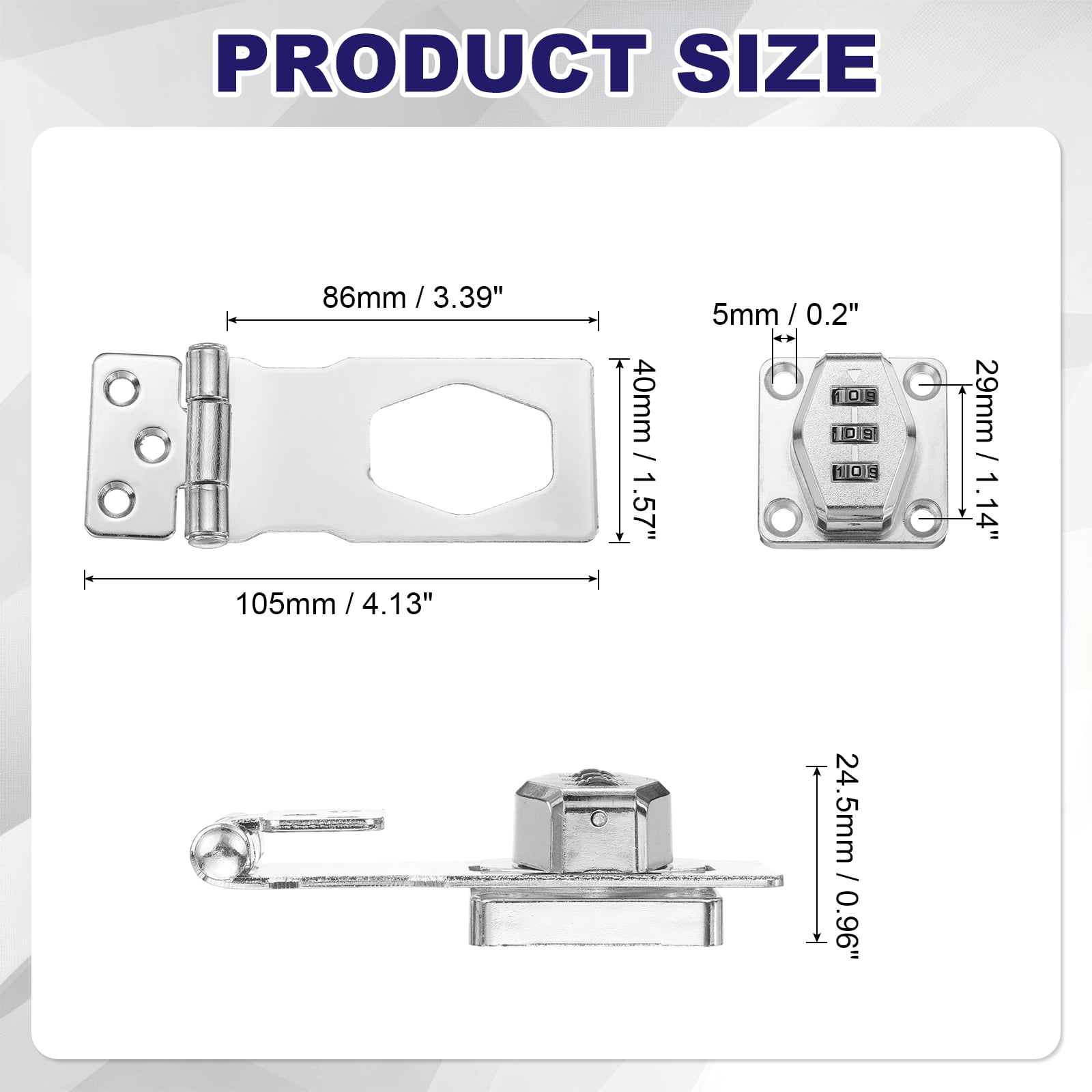 Uxcell 2 Pcs Keyless Cabinet Lock with Combination Code (3.5 Inch) - 3-Digit Password Hasp Latch Lock Mechanical Password Rotary Hasp, for Drawer Closet Cupboard Fence Door, Silver