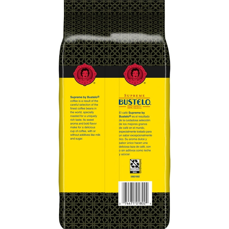6 Pack Supreme by Bustelo Espresso Style Dark Roast Whole Bean Coffee 16 oz Bag