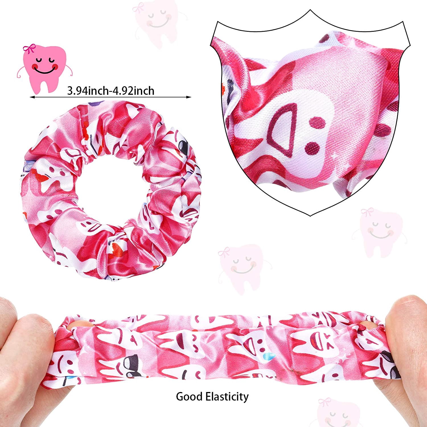 20 Pieces Dental ienist Gifts Dental Assistant Hair Scrunchies for Women iene Ponytail Teeth Pattern Hair Scrunchies for Women Nurse