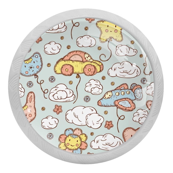 4PCS Round Clouds Cabinet Fluorescence Knob Glowing in the Dark Furniture Drawer Pulls Handle with Screws