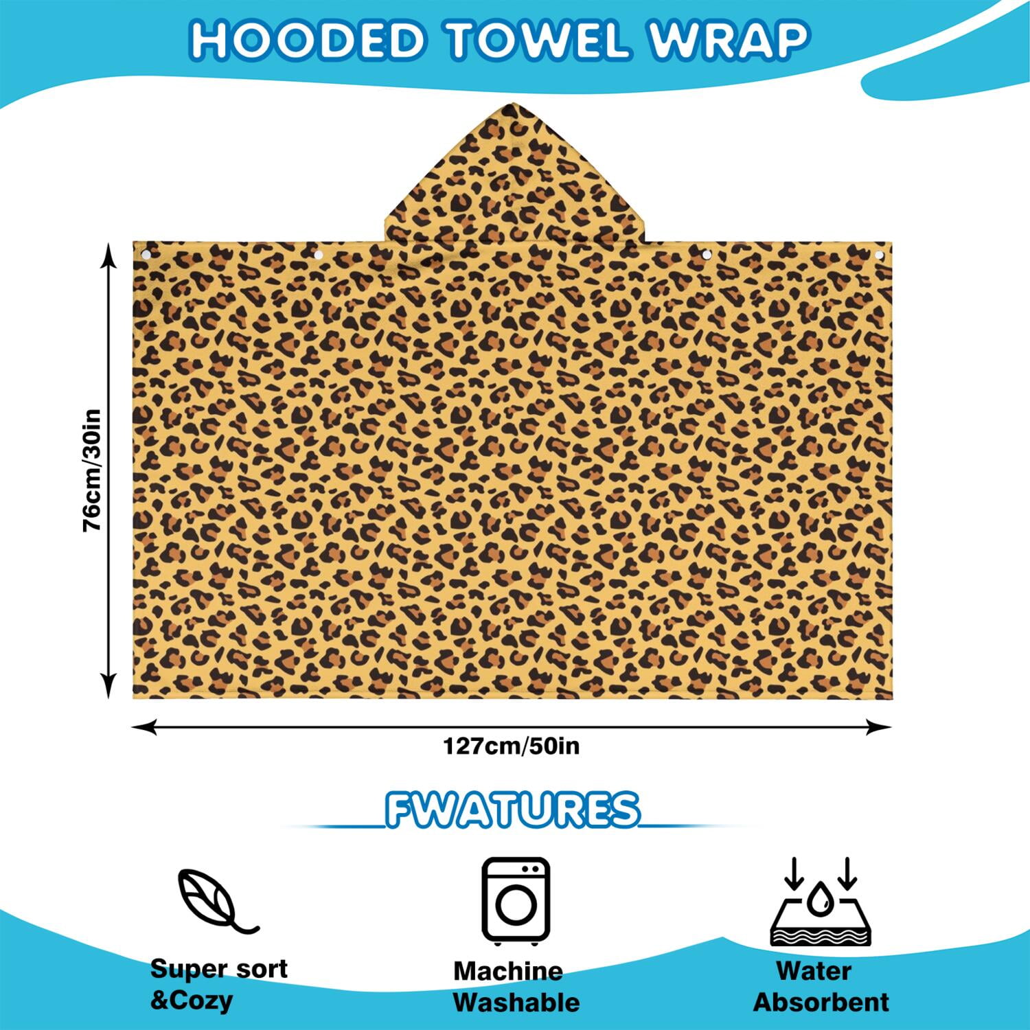 Yellow and Brown Of Cheetah Print Hooded Bath Towel，50"x30" for Ages 3 To 12 Kids, Quick Dry Lightweight Soft Microfiber Hood Beach Towel Cover Up for Kids