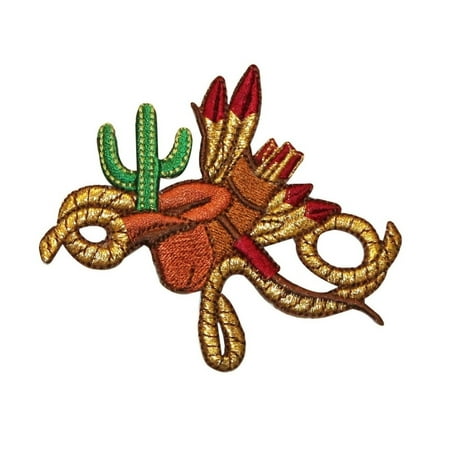 - ID 1326 Western Cowboy Scene Patch Desert Lasso Embroidered Iron On Applique
