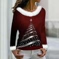 thumbnail image 6 of asdoklhq Flannel Shirt Women Winter Christmas Printed Fashionable Casual Long Sleeved Round Neck Pullover Top Wine XL, 6 of 7
