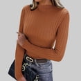 thumbnail image 2 of MOJOGO Women's Warm Base Layer Lightweight Ribbed Knit Long Sleeve Pullover Tops Spring Fall Mock Neck Shirts Coffee Free Size, 2 of 8