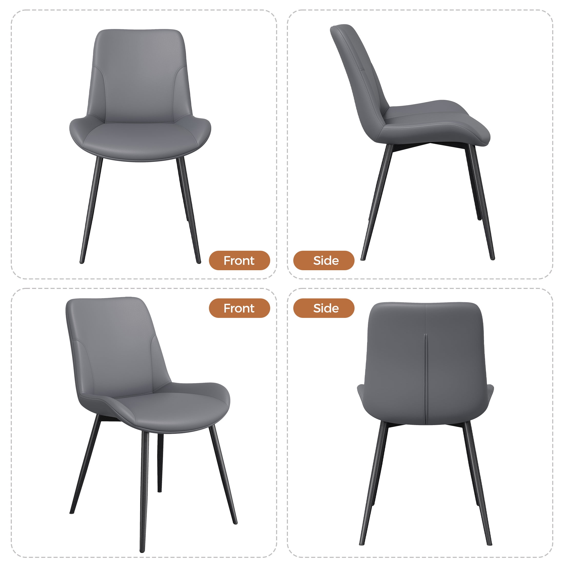 MOONMISS Dining Chair Set of 4,Upholstered with Ergonomic Backrest Metal Legs for Kitchen Office Reading,Dark Gray