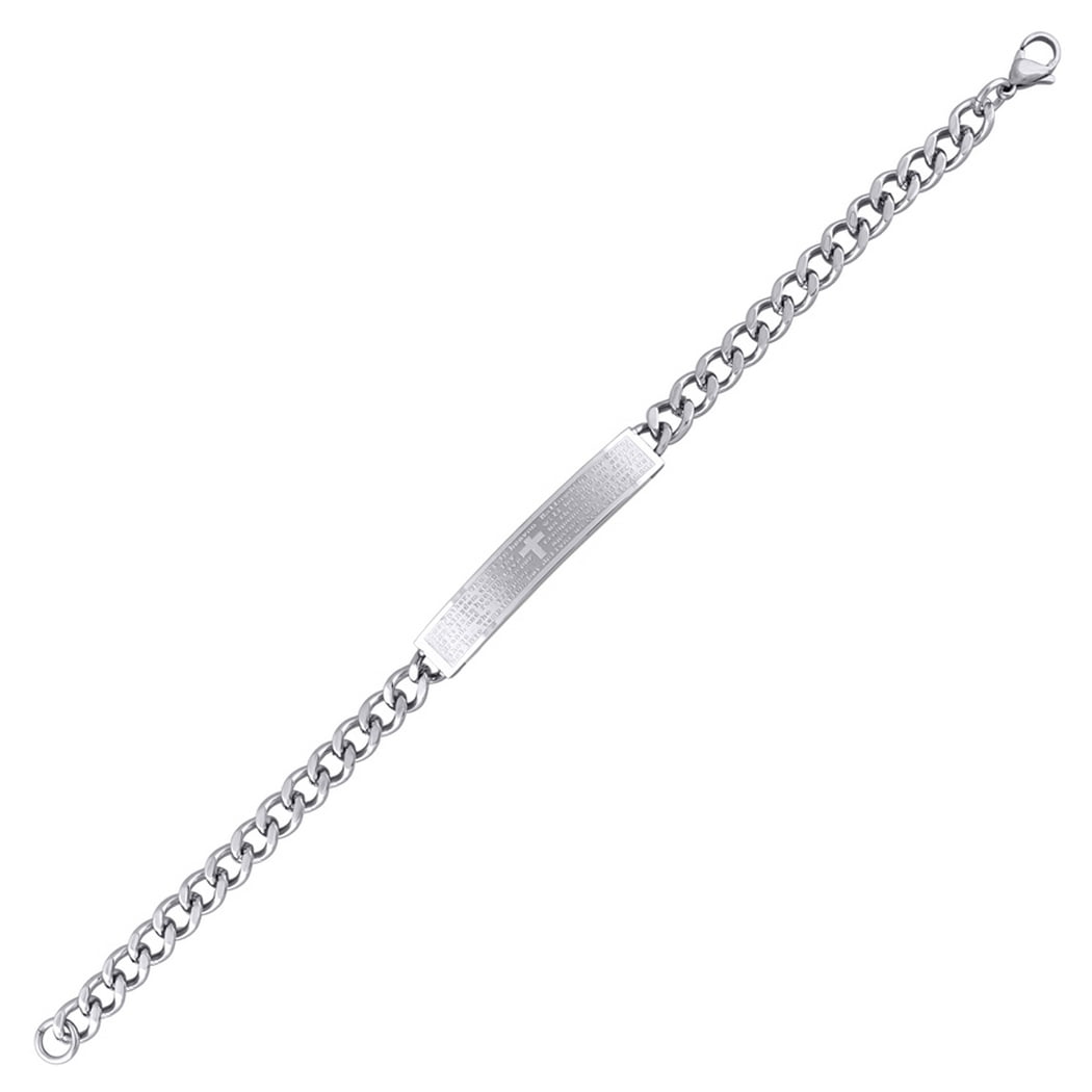 Stainless Steel Mens English Lords Prayer Comfort Curb Link 8mm Bracelet-8inch Link Bracelet for Men