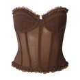 thumbnail image 4 of KHONTS Women's Y2k Bustier Corset Tops Going out Overbust Corset Tops Strapless Lace up Mesh Bustier Tops Coffee S, 4 of 6