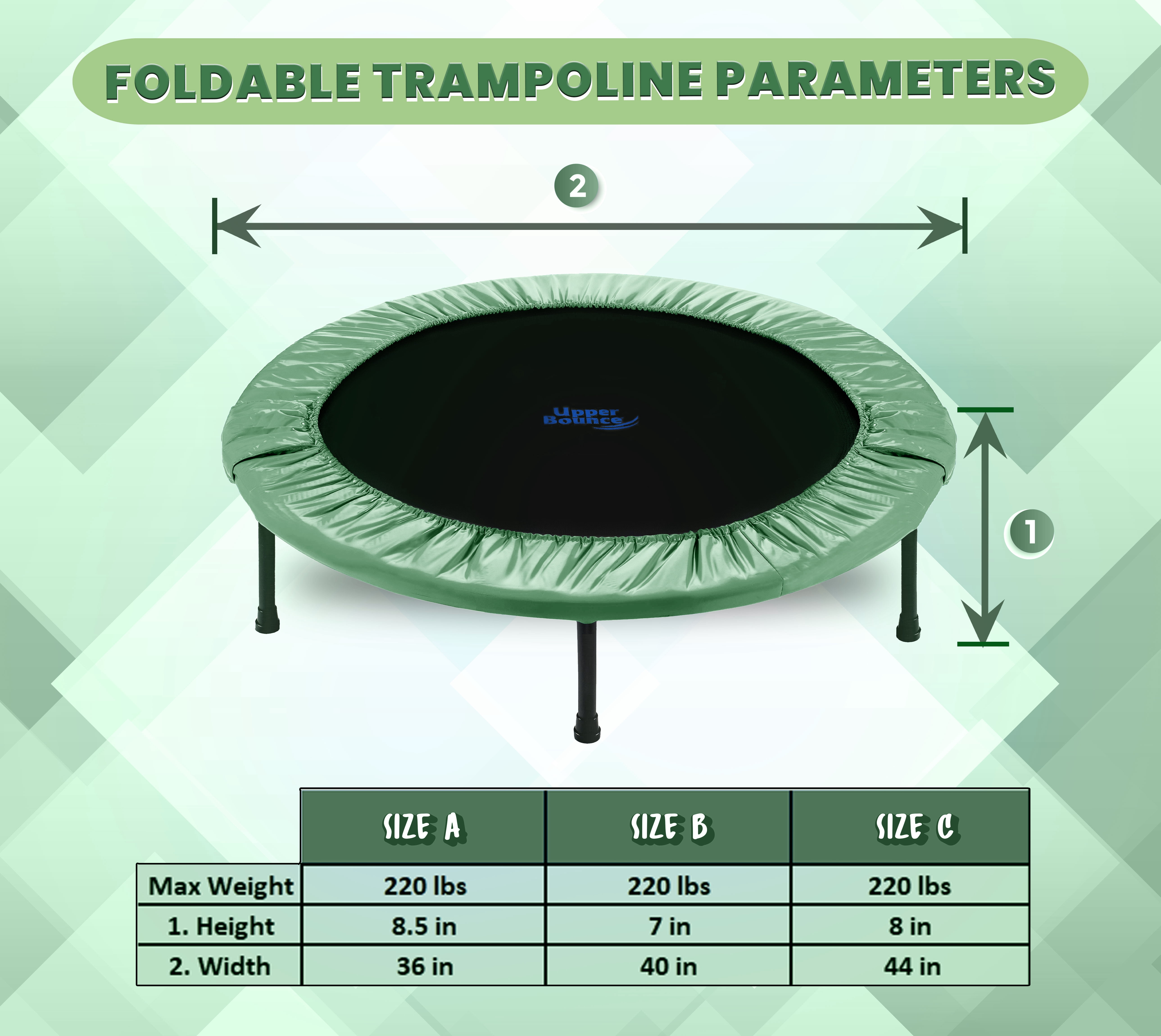 Machrus Upper Bounce Mini Trampoline for Adults - 36" Rebounder Exercise Fitness Kids Trampoline - Small Rebounder Trampoline with Durable Jumping Mat, Portable & Foldable Workout Trampoline