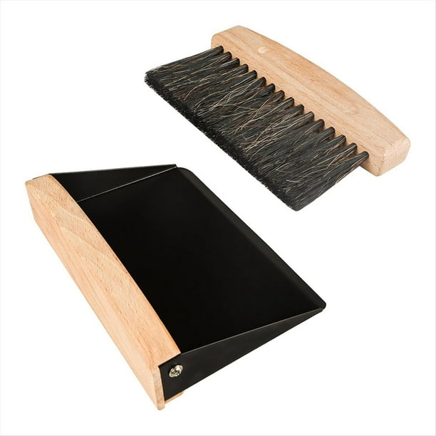 Juego de Recogedor y Cepillo Pequeño, Mini Escoba y Recogedor de Mano, Recogedor de Migas de Madera para Escritorio, Sofá, Color Negro.