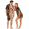 thumbnail image 4 of IYYVV Couple Matching Halloween Pajama Set Witch Skeleton Silk Satin Sleepwear Button Down Short Sleeve 2 Piece Lounge Set White L, 4 of 5
