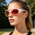 thumbnail image 6 of Running Sunglasses for Women,Golf Sunglasses for Men,Polarized Sports Sunglasses Mens UV400 Protection Mirror Lenses Oval Frame Sun Glasses(Red), 6 of 9