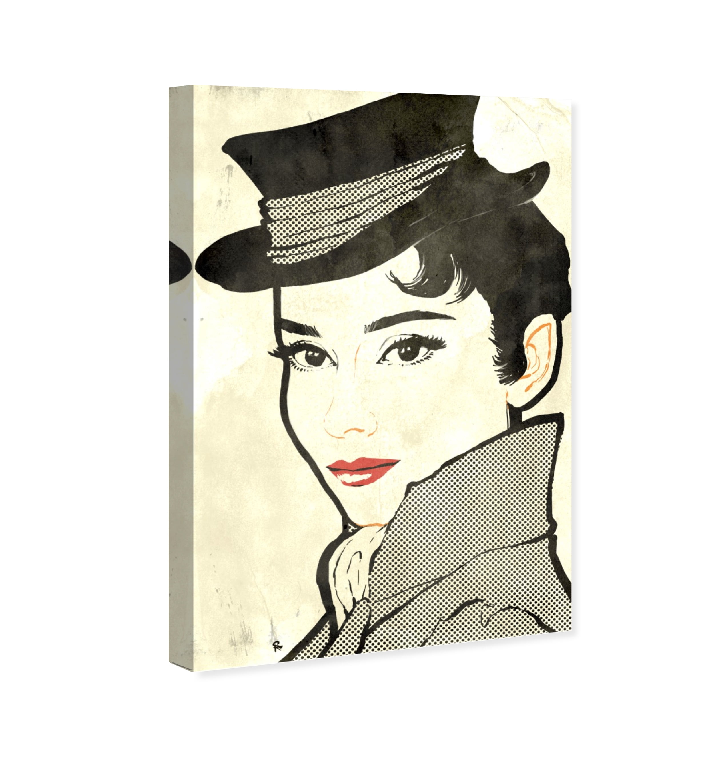 Wynwood Studio Fashion and Glam Contemporary Canvas Art - Pop Art Woman With Hat, Wall Art for Living Room, Bedroom, and Bathroom, 20 in x 30, Black and White Home Decor