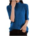 thumbnail image 3 of Fartey Women's Short Sleeve Sweater Fashion Textured Sweaters Soft Lightweight Mock Neck Knit Pullover Sweater Solid Color Thin Jumper Tops Blue M, 3 of 6