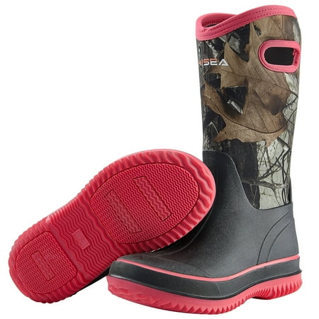 

HISEA Rain Boots for Women Mid Calf Muck Rubber Boots Waterproof Neoprene Insulated Barn Boots for Mud Working Gardening