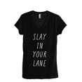 thumbnail image 1 of Slay In Your Lane Women's Fashion Relaxed V-Neck T-Shirt Tee Heather Black Medium, 1 of 2