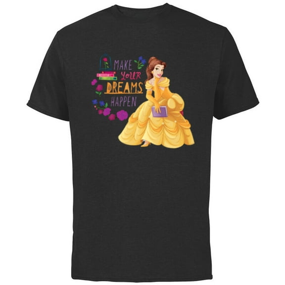 Disney Princess Belle Make Your Dreams Happen - Short Sleeve Cotton T-Shirt for Adults - Customized-Black