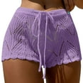 thumbnail image 2 of Swimsuit Coverup for Women Elastic High Waist Drawsting Wave Hem Crochet Knit Shorts Beach Cover Up, 2 of 6