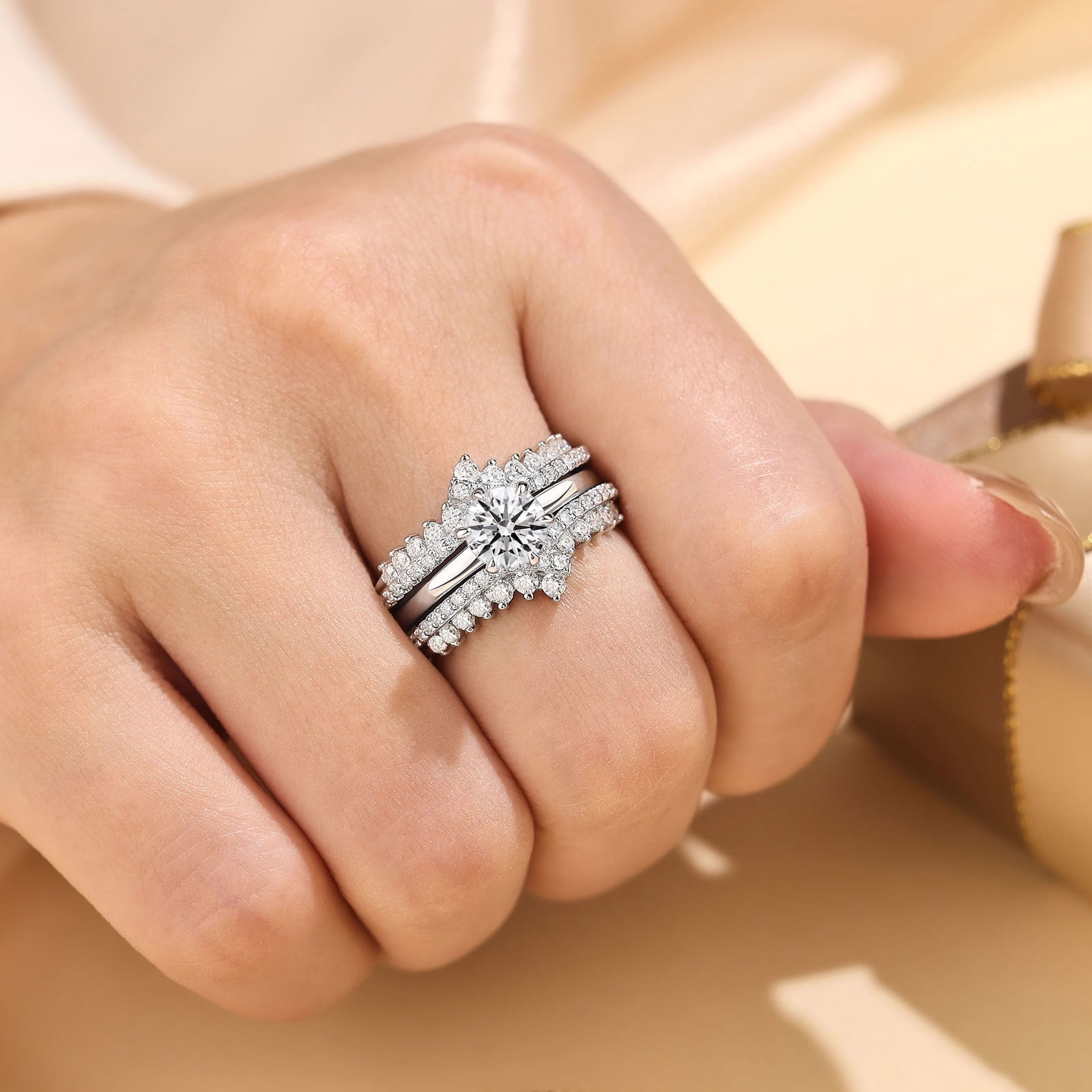 Newshe Jewellery Moissanite Wedding Rings for Women VVS1 D Color Engagement Rings Enhancer Band Sterling Silver Size 7