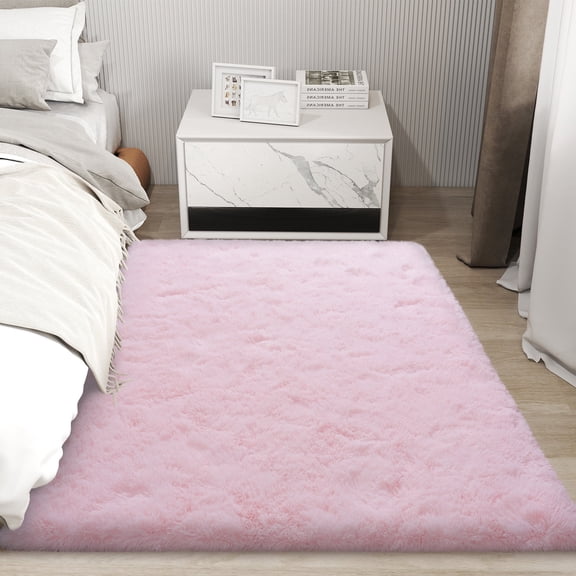 Janvonne Soft Fluffy Rugs for Bedroom, 4x6ft Non Skid Shaggy Bedside Carpets for Living Room, Cozy Fuzzy Area Rug for Dorms, Home Decor, Pink