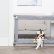 Carlson Extra Wide Gray Mesh Expandable Pet Gate with Small Pet Door, Mesh, includes Rubber Bumpers, Doors and Hallways