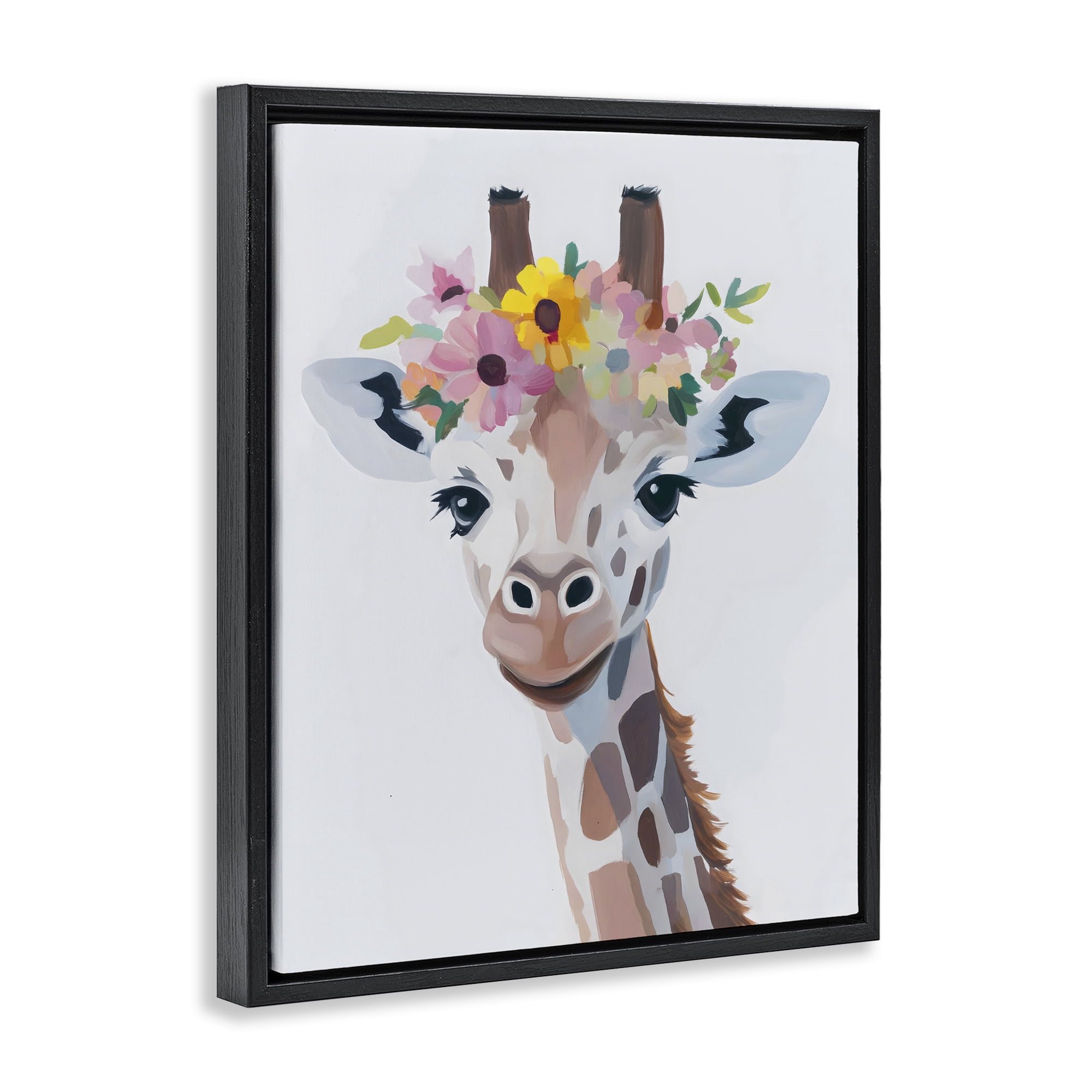 Stupell Industries Flower Crown Giraffe Black Framed Floater Canvas Wall Art, design by The Prints Vibe