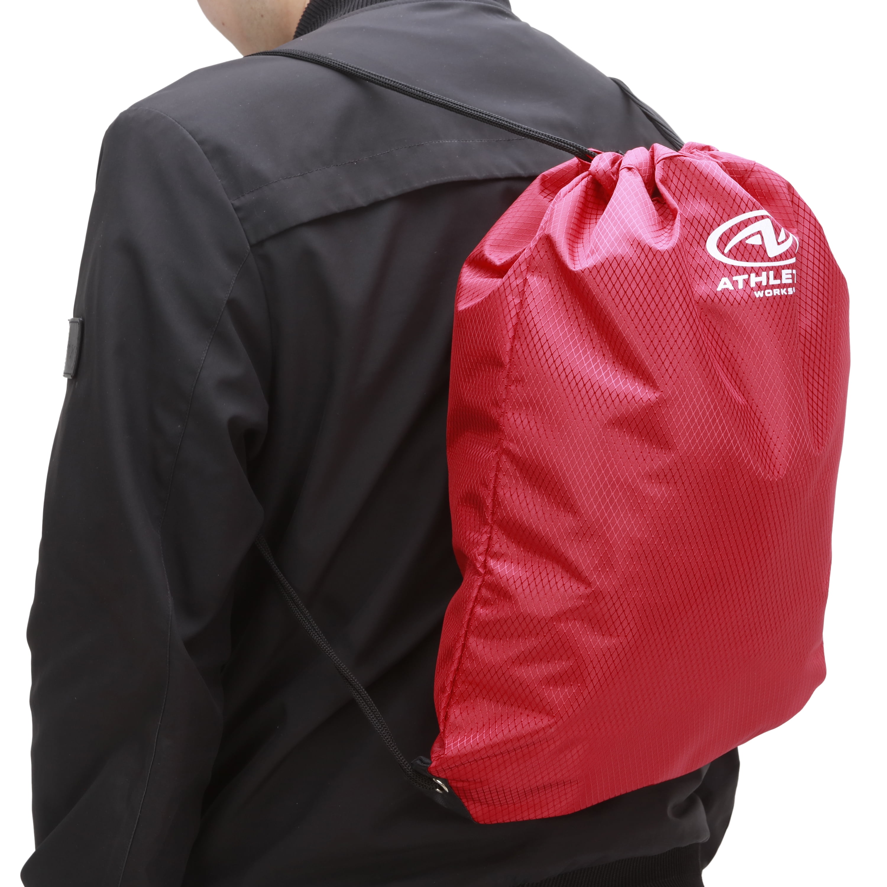 (2 pack) Athletic Works Unisex 11L Adult Fitness Gym Cinch Sack Backpack, Red