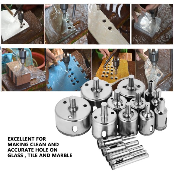 Hole Saw Drill Bit Set,16pcs 6‑50mm Diamond Hole Punch Bit Set Glass Drill Bit Eco-Friendly Materials