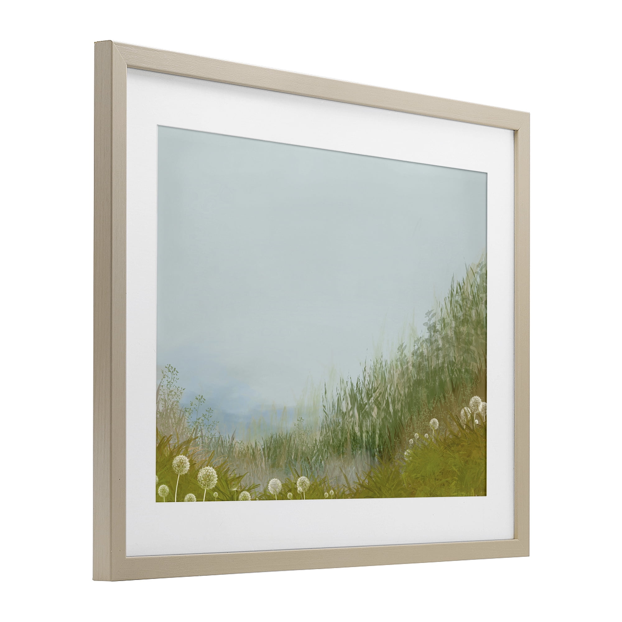 Misty Meadow Hill Birch Framed Print Under Glass, design by Renel Peters