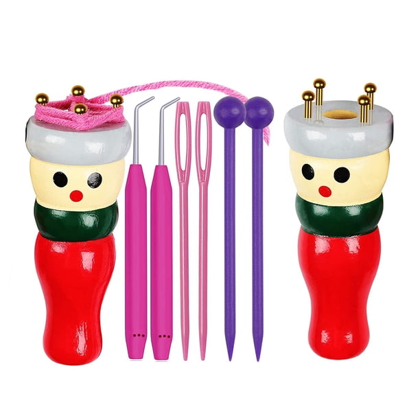 Paquete de 2 herramientas de tejer, juego de muñecas de tejer de madera, muñeca de tejer de carrete para niños, hija, nietos, juguete de telar de tejer para hacer pulseras