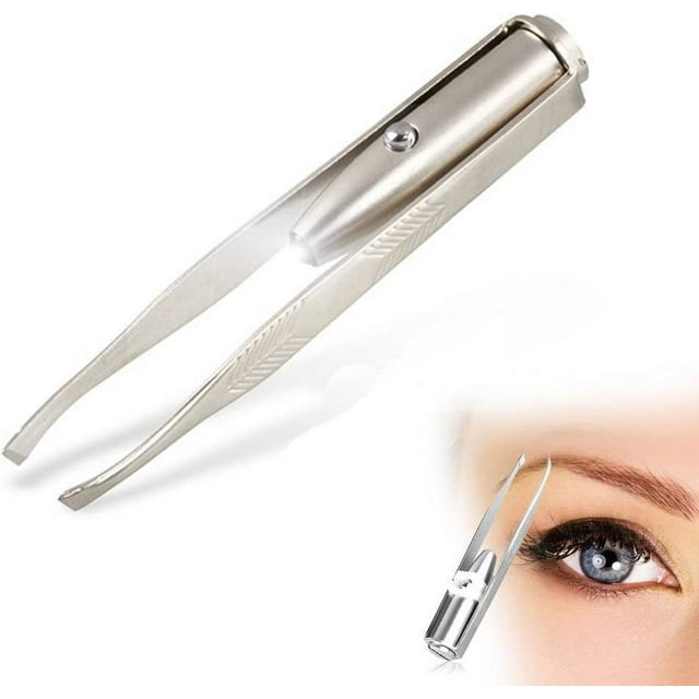 Pinzas con luz LED. Herramienta para depilar cejas y pestañas. Depila y recorta el vello no deseado. Ilumina las zonas oscuras con luz brillante para una mejor apariencia.