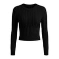 thumbnail image 5 of Biaocheng Women's 100% Cotton Cable Knit Cropped Sweater Crew Neck Long Sleeve Slim Fit Ribbed Hem Casual Pullover Top, 5 of 5