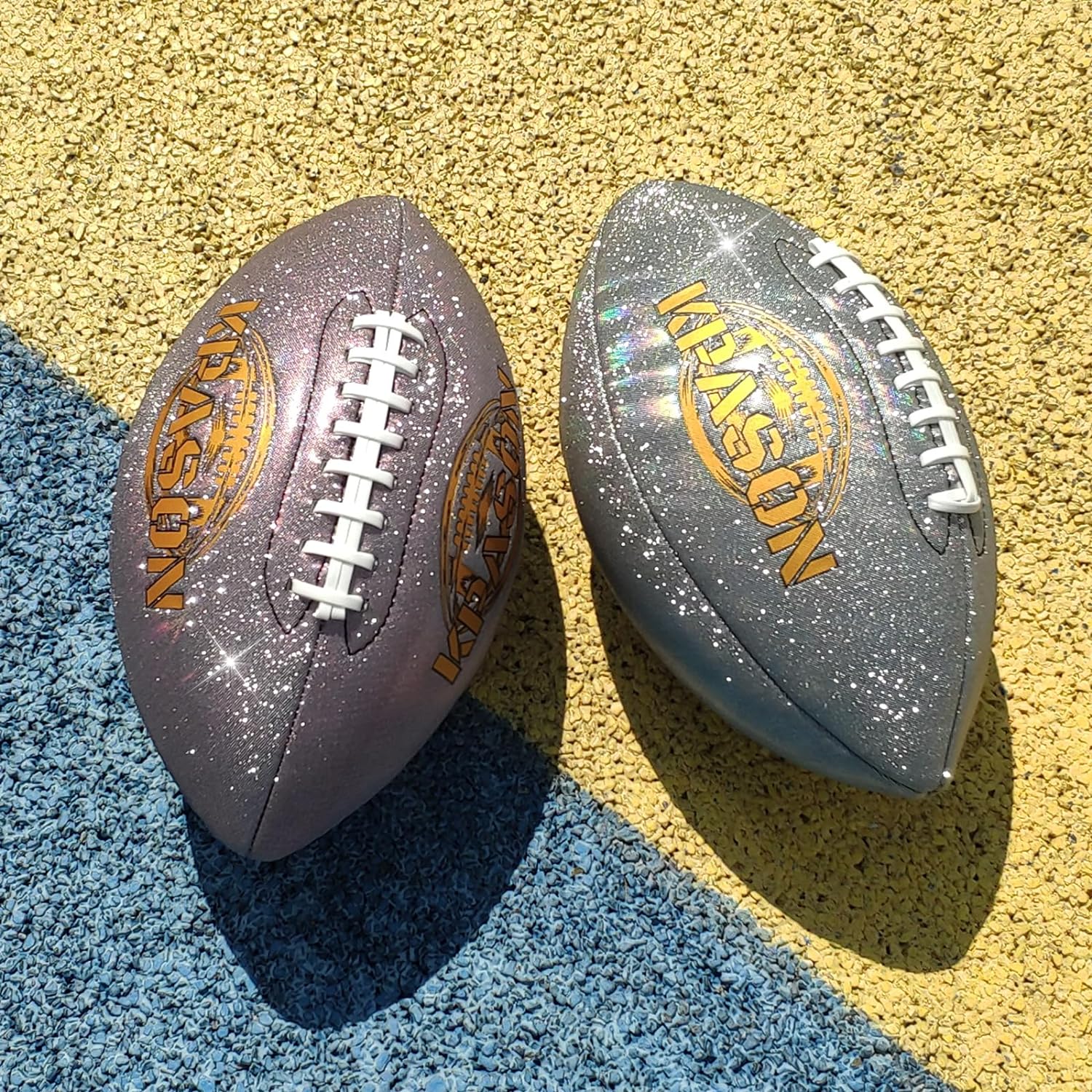 KPASON Football, Glitter Glow Football - Purple Holographic Glow Football Sparkles in The Light - Official Size 9 with Pump for Adults