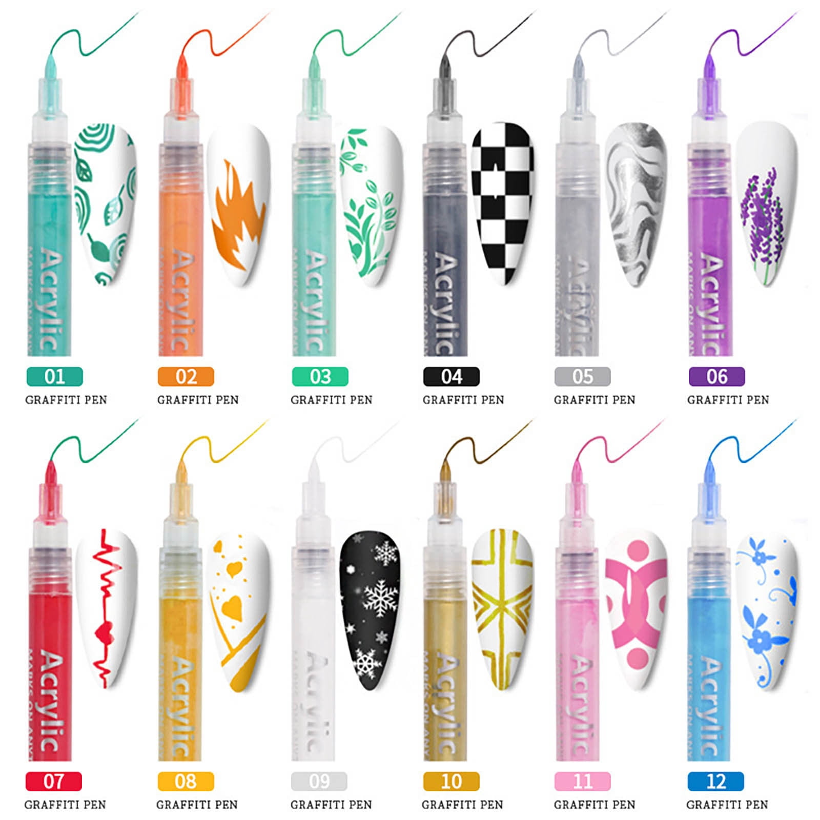 36 PC Nail Art Pens Set, Quick Dry Nail Art Markers Acrylic Paint Pens Kit, for Graffiti Dotting Drawing Painting Nail Point, Decoration Nail DIY Polish Pens(D)